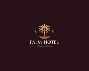 Luxury elegant palm resort hotel logo template for property architecture