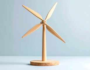 Wooden Windmill Model On Light Blue Background