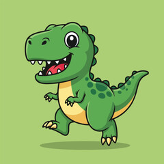 Happy green cartoon dinosaur walking, cheerful expression, playful pose.