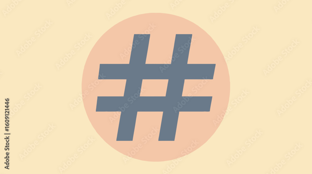 Poster hashtag symbol on peach background in a simple and minimalist design style