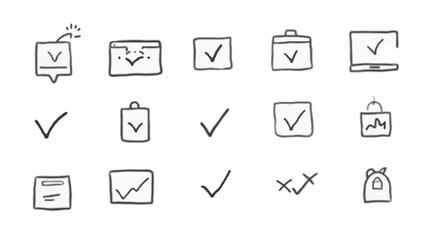 Hand drawn check mark icons displaying various concepts and confirmations