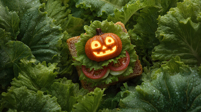 a haunted  jack-o-lantern sandwich