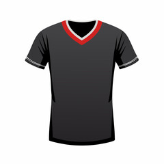 Modern V-Neck T-shirt: A minimalist, clean-lined studio shot highlights a sleek, dark-gray V-neck t-shirt with a pop of red on the collar.