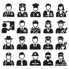 Collection of diverse professional career icons representing various occupations and jobs