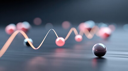 A minimal glowing line zigzagging across a dark surface like electricity, surrounded by floating orbs