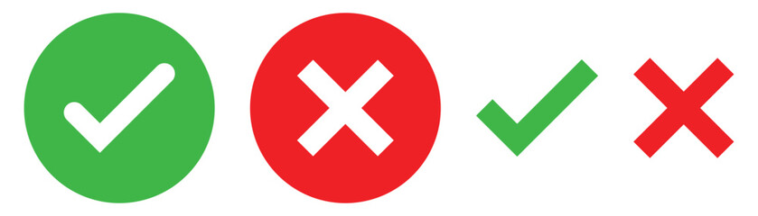 Fototapeta premium Green check mark, red cross mark icon set.
