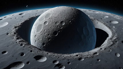 A cartoon illustration of a cratered celestial body maybe a moon or planet showing its surface texture and details