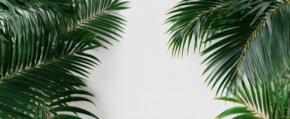 Obraz premium The Tropical Palm Leaves Framing a Minimalist White Background