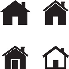 Four simple black and white house icons representing home and property