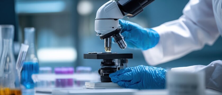 The meticulous scientist operating a microscope in a modern laboratory setting