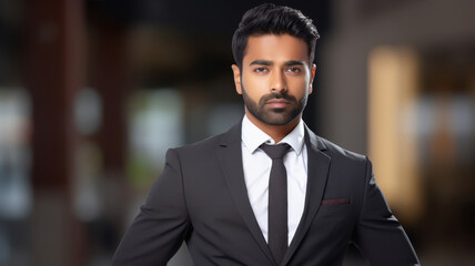 young indian MBA student in formal wear looking determined