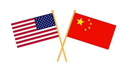 Crossed American and Chinese flags