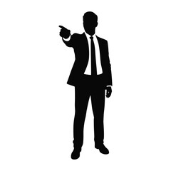 Silhouette of a man in a suit pointing a gun