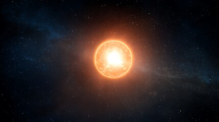 Obraz premium Bright sun glowing in dark starry sky solar system view cosmic space scene radiant light and celestial atmosphere