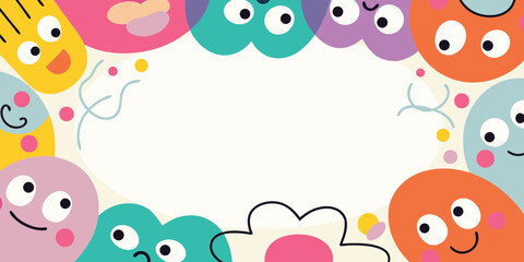 Cute and colorful cartoon monsters frame a blank space © Ripan