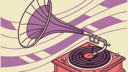 Vintage phonograph gramophone record player music nostalgia antique sound system illustration design vector