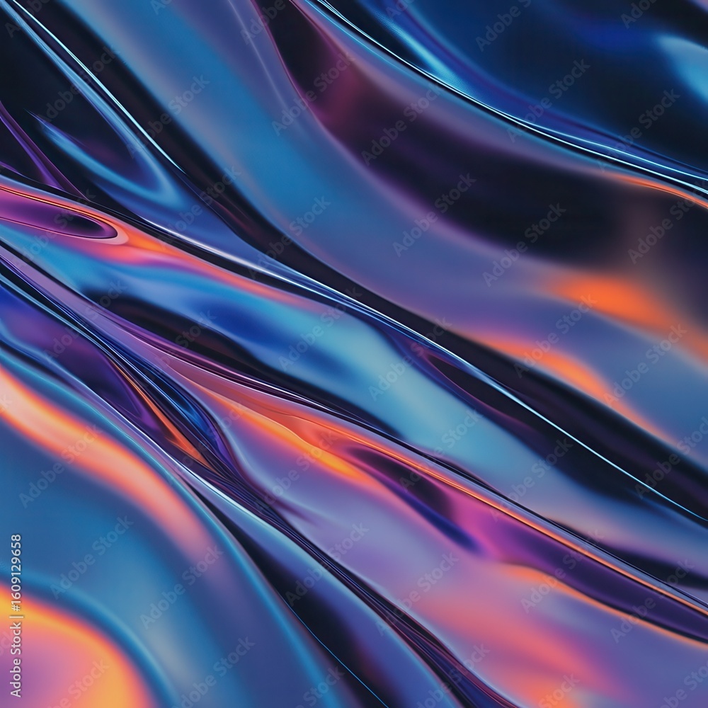 Poster holographic iridescent surface wrinkled vaporwave background. trendy design texture with multiple co
