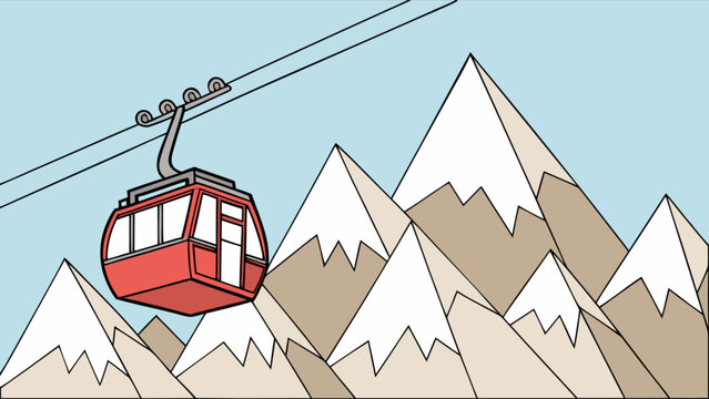 Red gondola ski lift in mountain winter resort for skiing and snowboarding vacation travel destination scene