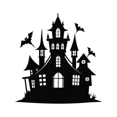 Halloween House Silhouette on White Background
