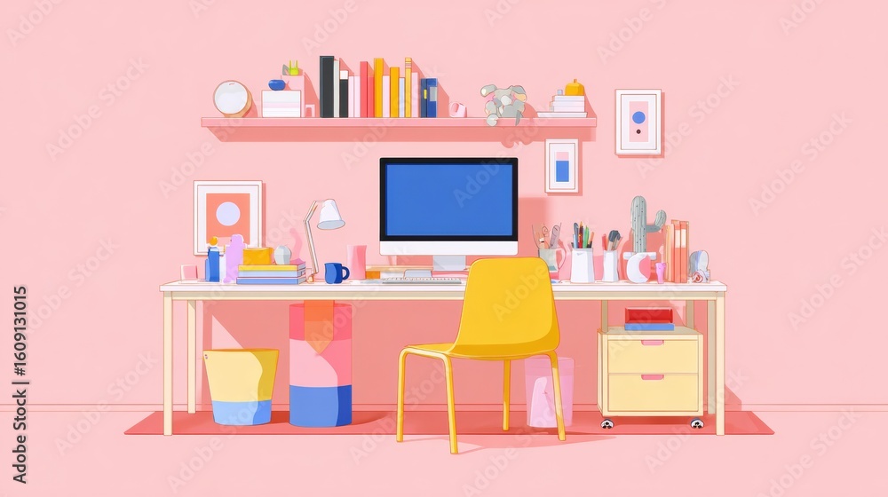 Poster colorful coding bootcamp workspace designed for kids in a creative learning environment