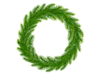 Christmas wreath of fir tree, spruce branches. Realistic Christmas tree green branches frame for greeting New Year and Xmas cards, banners, invitations. Vector illustration
