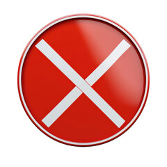 Obraz premium Red glossy round prohibition symbol with white X cross mark, warning sign style graphic element for user interface, web design, app icons, and alerts isolated on Transparent Background