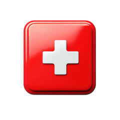 Obraz premium Red and White Medical Symbol Square Icon Illustration Emergency Healthcare Aid Clinic Glossy on transparent background
