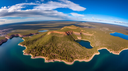 Panoramic aerial view of Mount Gambier Blue Lake, South Australia