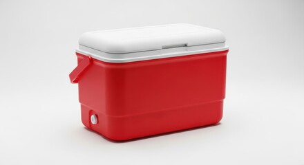 Portable Red And White Cooler Box Isolated On White Background For Outdoor Activities