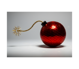 A vibrant pink disco ball transformed into a sparkling fuse bomb—ready to ignite the ultimate party! A surreal mix of glam, danger, and celebration in one explosive concept.