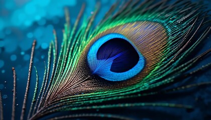 Fototapeta premium Close-up of a Peacock Feather's Vibrant Colors