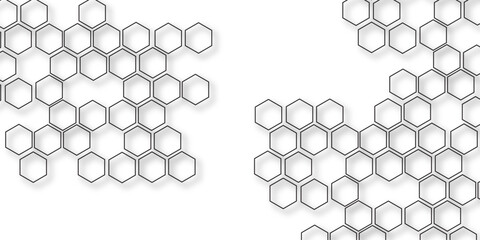 Hexagon concept design abstract technology background. with 3D Futuristic honeycomb mosaic white background .Science network pattern, connecting lines and dots Medical background, Vector illustration
