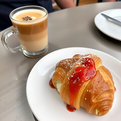 Croissant with quandong jam and a macchiato