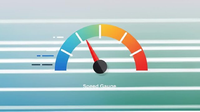 Colorful speedometer gauge illustrating performance metrics with blurred lines in the background