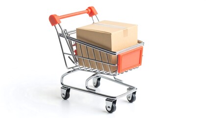 Delivery Box in Shopping Cart on White Floor