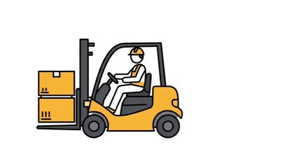 Animation of a forklift warehouse vehicle carrying goods, warehouse logistics animation - Powered by Adobe