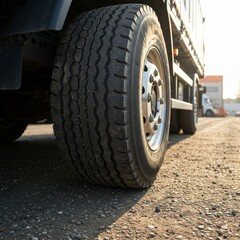 Naklejka premium Heavy Duty Truck Tire on Gravel Surface