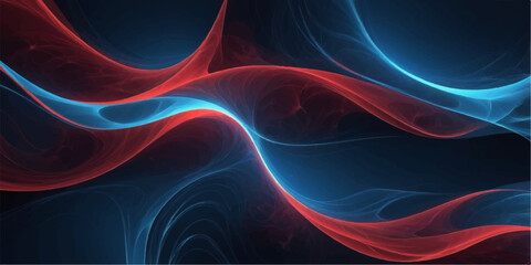Abstract digital art of red and blue fractal flame waves in motion with a futuristic light effect