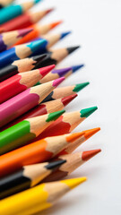 Close-up macro photograph of sharpened multicolored colored pencil tips arranged tightly with vibrant pigments and soft lighting, showcasing texture and symmetry for creative and education visuals
