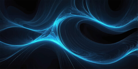 Dynamic fractal art in blue tones with a flowing wave pattern and digital light energy creating a futuristic background design