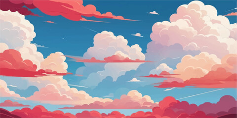 Pink clouds drift through the bright blue sky, a beautiful and abstract cloudscape