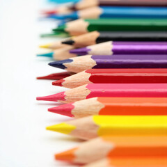 Fototapeta premium Close-up macro photograph of sharpened multicolored colored pencil tips arranged tightly with vibrant pigments and soft lighting, showcasing texture and symmetry for creative and education visuals