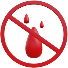 3d blood drop icon with temporary blood donation ban sign
3d illustration