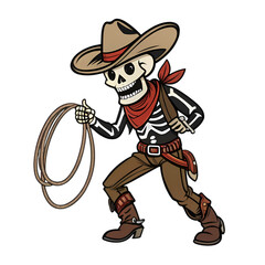 Skeletal Cowboy A Whimsical Western Illustration on transparent background