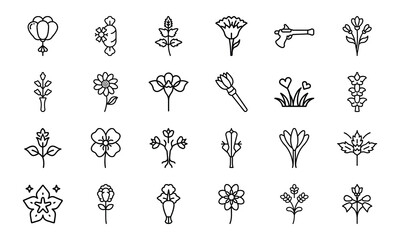 Minimal Botanical Flower Line Art Icons Bundle 24 Hand-Drawn Floral Vector Elements for Natural, Organic, and Feminine Design Projects