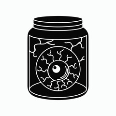 Creepy Eyeball in Jar Halloween Horror Silhouette Vector Illustration