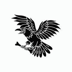 Flying Crow Holding Bone Gothic Silhouette Design Vector Illustration