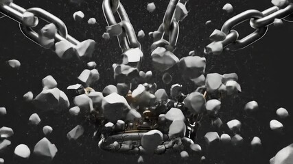 Metal chains breaking through a cluster of rocks, creating a powerful visual metaphor for overcoming obstacles.