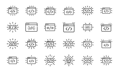 Digital Technology, IT, and Networking Icons Set: Software, Hardware, Data, and Connectivity Symbols