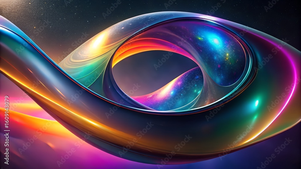 Poster futuristic 3d infinity loop with colorful gradient light – abstract digital art, background